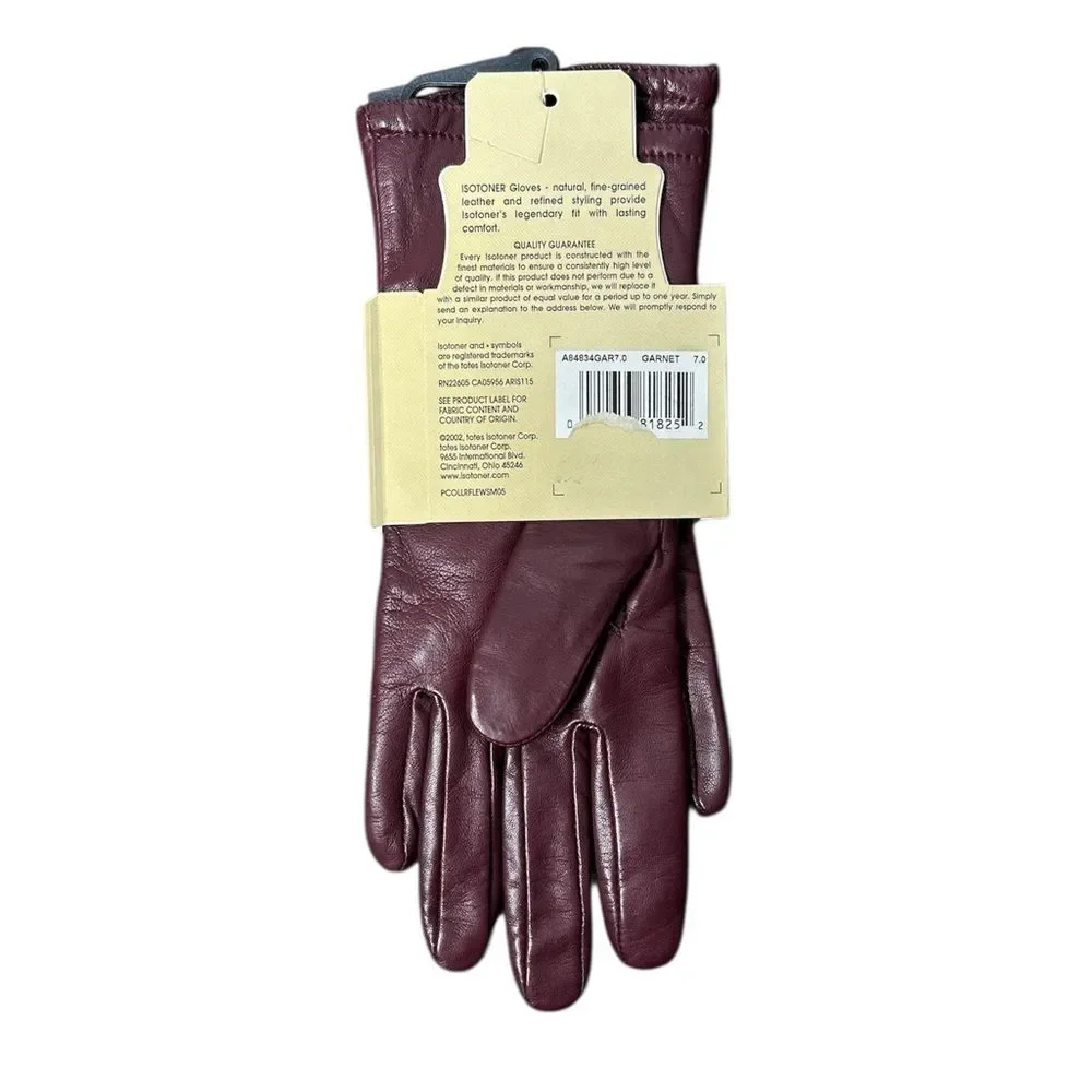 Vintage Isotoner Garnet Burgundy Maroon Leather Gloves Size 7 Medium NEW